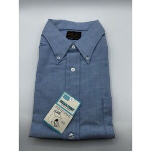 VTG 1970s Sears Perma-Prest Light Blue‎ Oxford Dress Shirt XL 17-17.5 USA